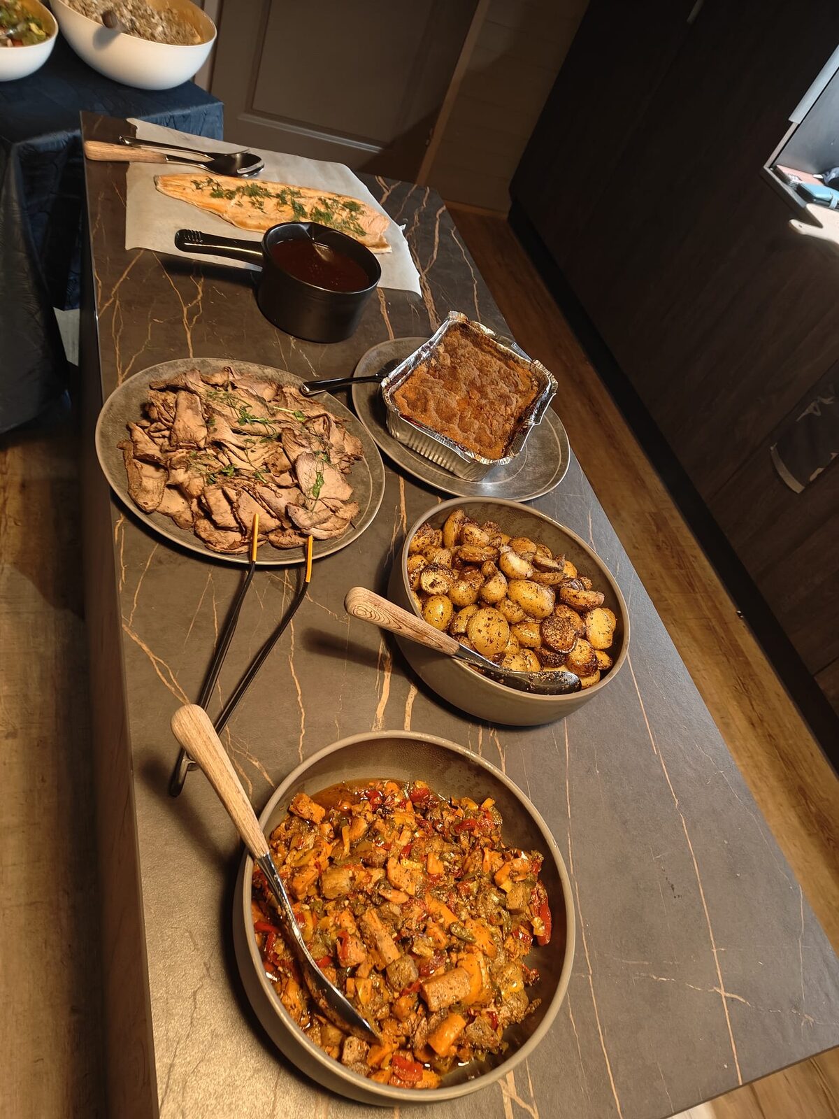 A buffet full of dishes