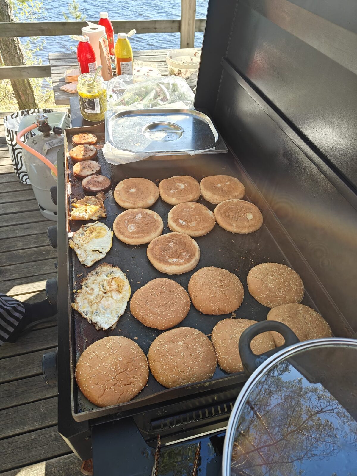 Burgers being grilled for a corporate event