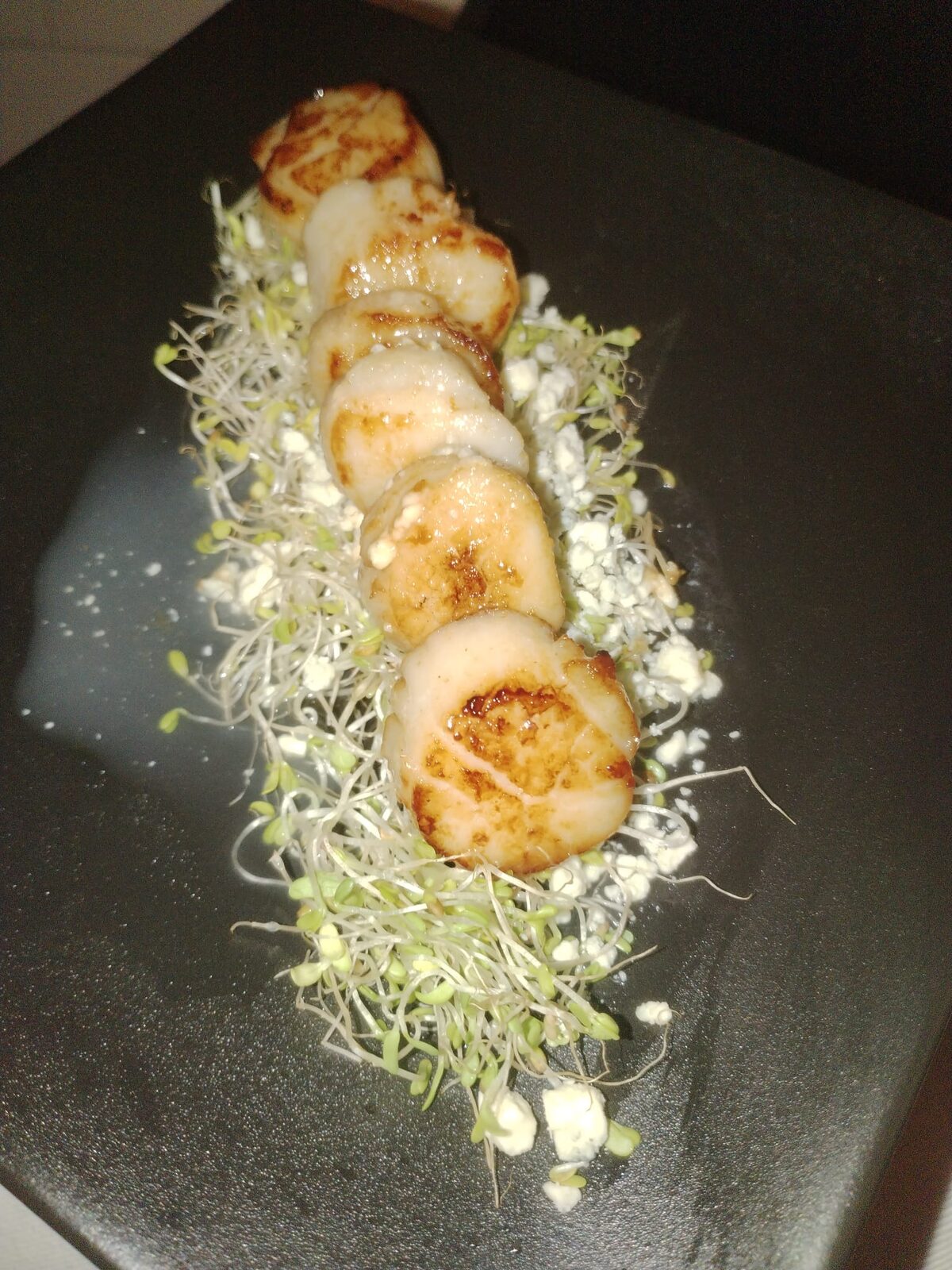Seared scallops with blue cheese